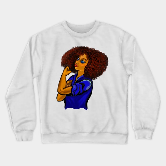 Anime Afro anime strong woman with afro and blue eyes Crewneck Sweatshirt by Artonmytee